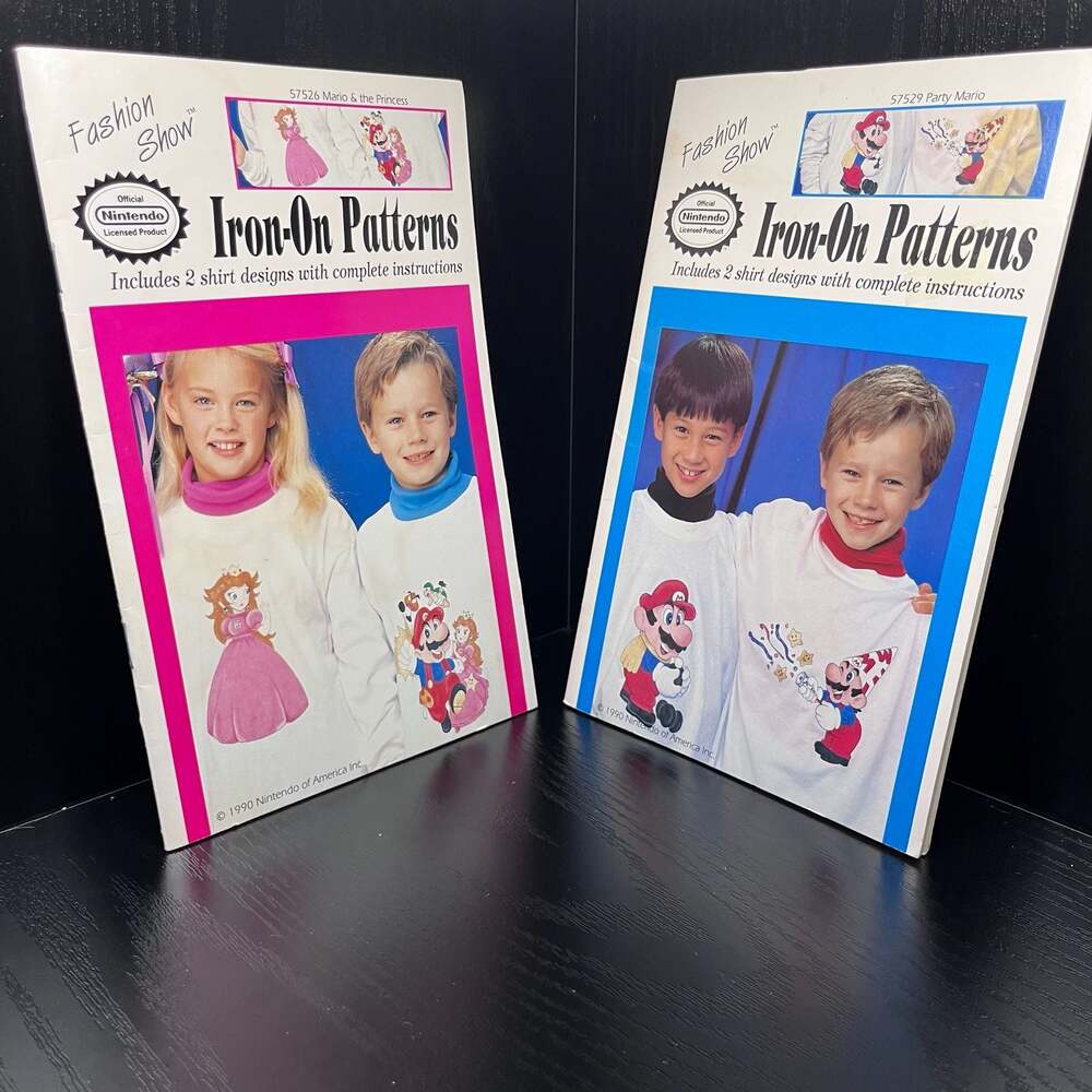 Vintage 1990 Nintendo Iron-On Patterns Mario & Princess Lot of 2